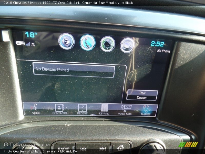Centennial Blue Metallic / Jet Black 2018 Chevrolet Silverado 1500 LTZ Crew Cab 4x4