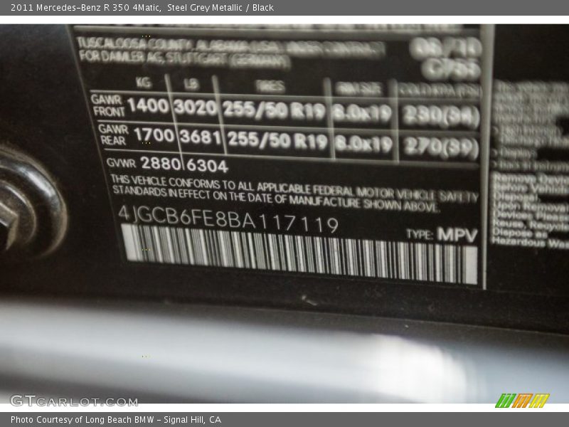Steel Grey Metallic / Black 2011 Mercedes-Benz R 350 4Matic