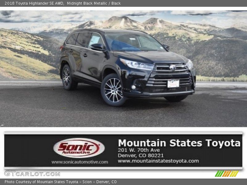 Midnight Black Metallic / Black 2018 Toyota Highlander SE AWD