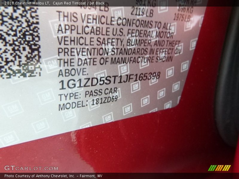 Cajun Red Tintcoat / Jet Black 2018 Chevrolet Malibu LT