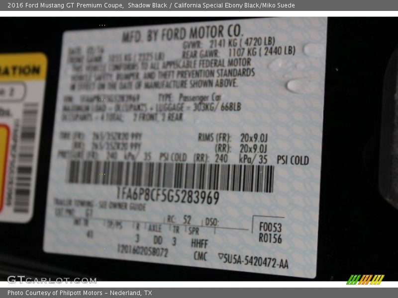 Shadow Black / California Special Ebony Black/Miko Suede 2016 Ford Mustang GT Premium Coupe
