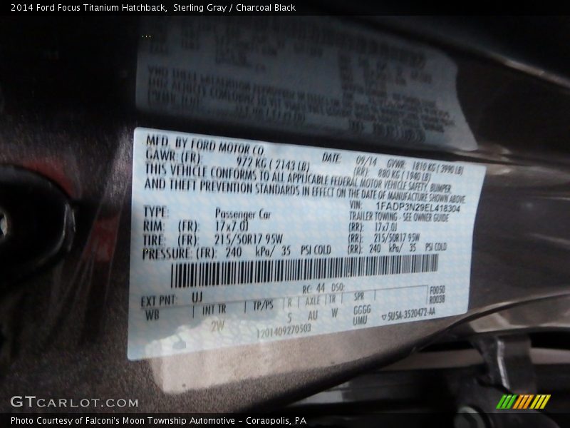 Sterling Gray / Charcoal Black 2014 Ford Focus Titanium Hatchback