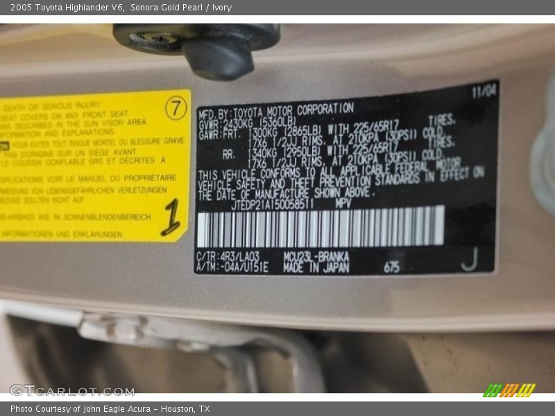 Sonora Gold Pearl / Ivory 2005 Toyota Highlander V6