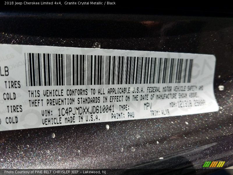 Granite Crystal Metallic / Black 2018 Jeep Cherokee Limited 4x4