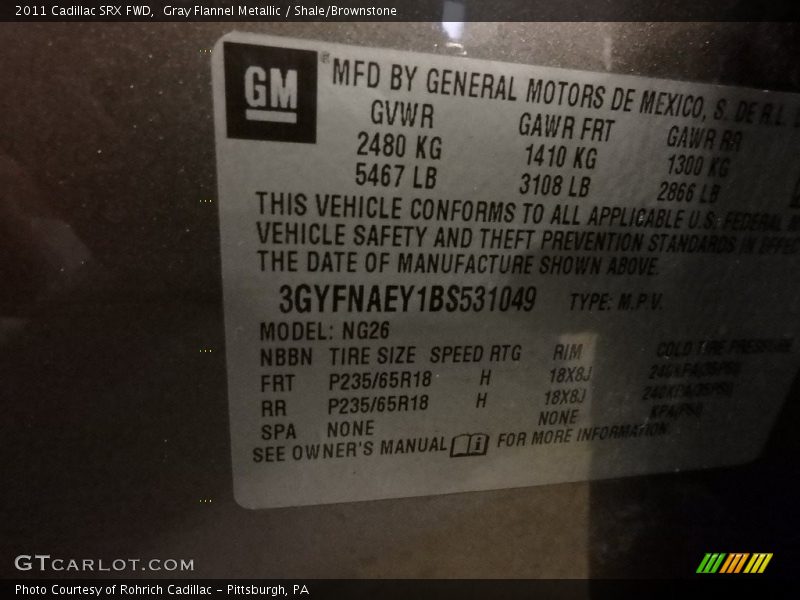 Gray Flannel Metallic / Shale/Brownstone 2011 Cadillac SRX FWD