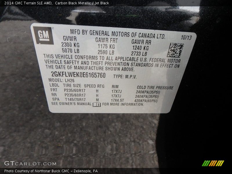Carbon Black Metallic / Jet Black 2014 GMC Terrain SLE AWD
