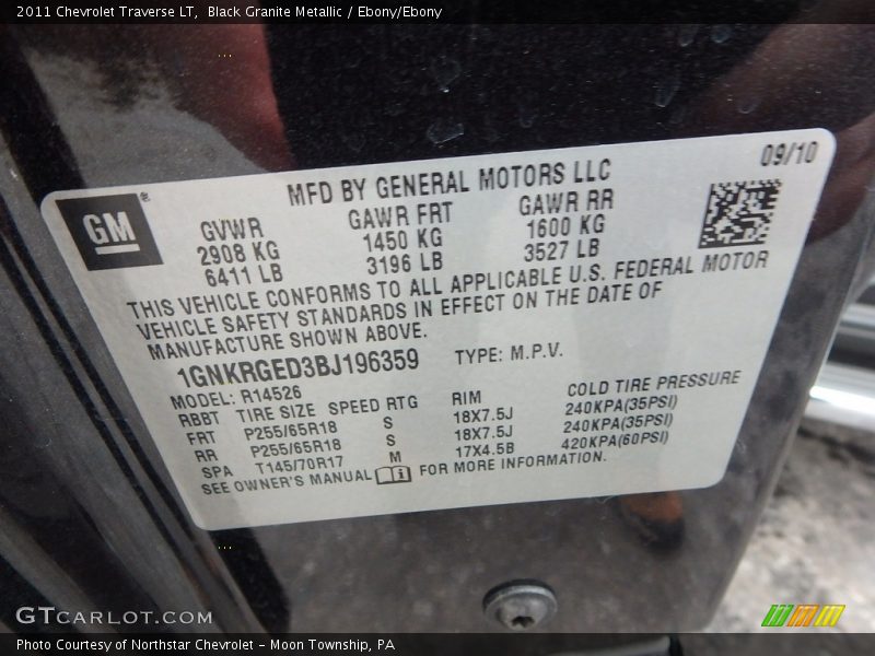 Black Granite Metallic / Ebony/Ebony 2011 Chevrolet Traverse LT