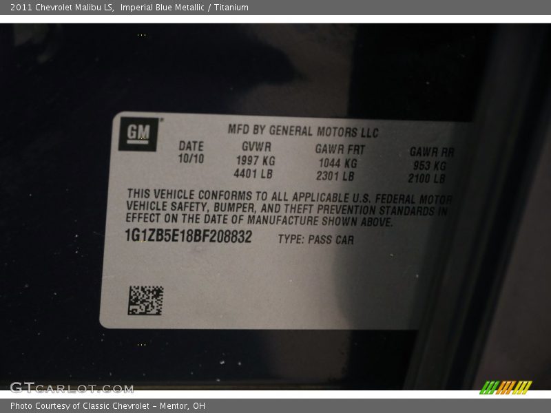 Imperial Blue Metallic / Titanium 2011 Chevrolet Malibu LS