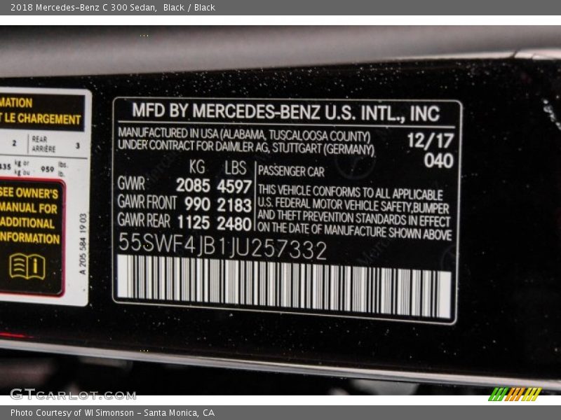 Black / Black 2018 Mercedes-Benz C 300 Sedan