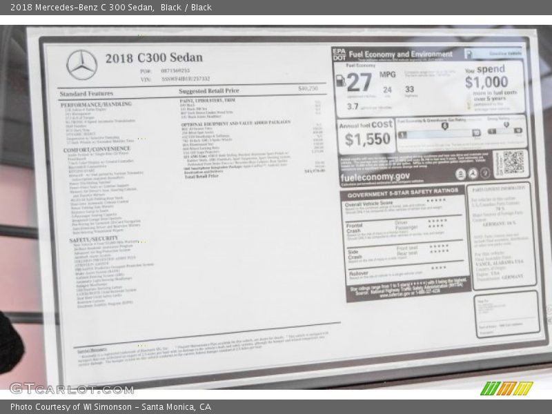 Black / Black 2018 Mercedes-Benz C 300 Sedan