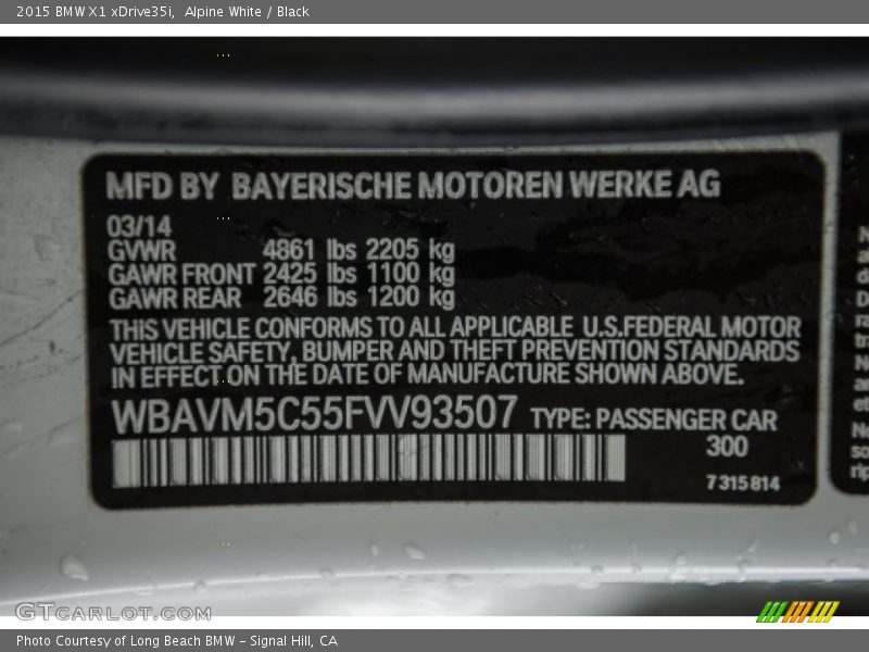 Alpine White / Black 2015 BMW X1 xDrive35i