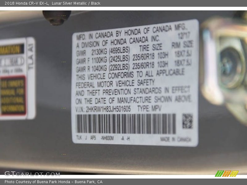 Lunar Silver Metallic / Black 2018 Honda CR-V EX-L
