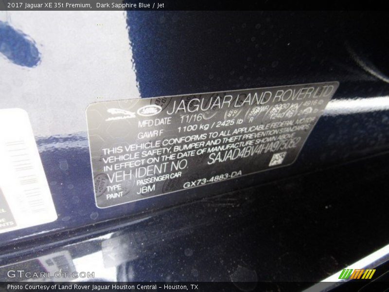 Dark Sapphire Blue / Jet 2017 Jaguar XE 35t Premium