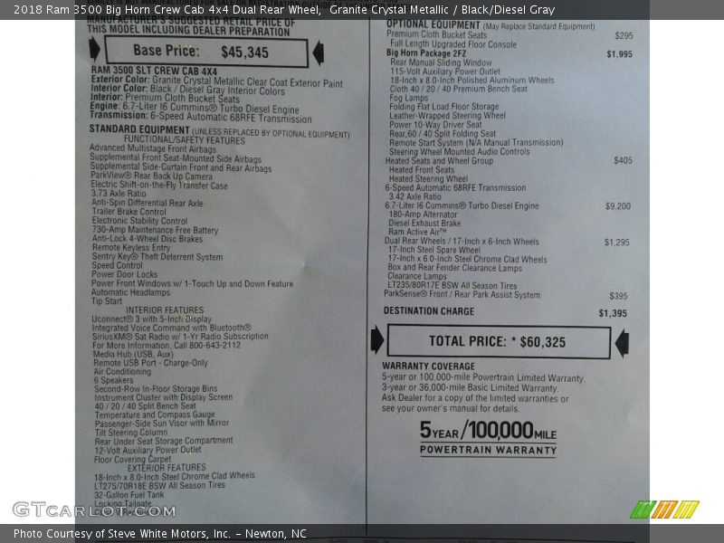 Granite Crystal Metallic / Black/Diesel Gray 2018 Ram 3500 Big Horn Crew Cab 4x4 Dual Rear Wheel