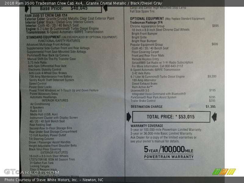 Granite Crystal Metallic / Black/Diesel Gray 2018 Ram 3500 Tradesman Crew Cab 4x4