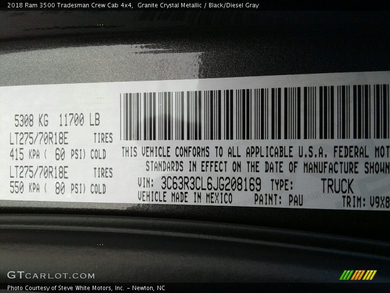 Granite Crystal Metallic / Black/Diesel Gray 2018 Ram 3500 Tradesman Crew Cab 4x4
