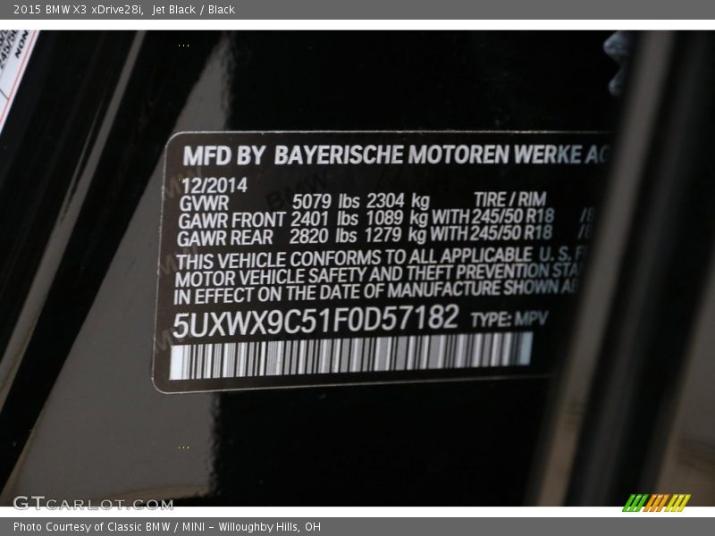 Jet Black / Black 2015 BMW X3 xDrive28i