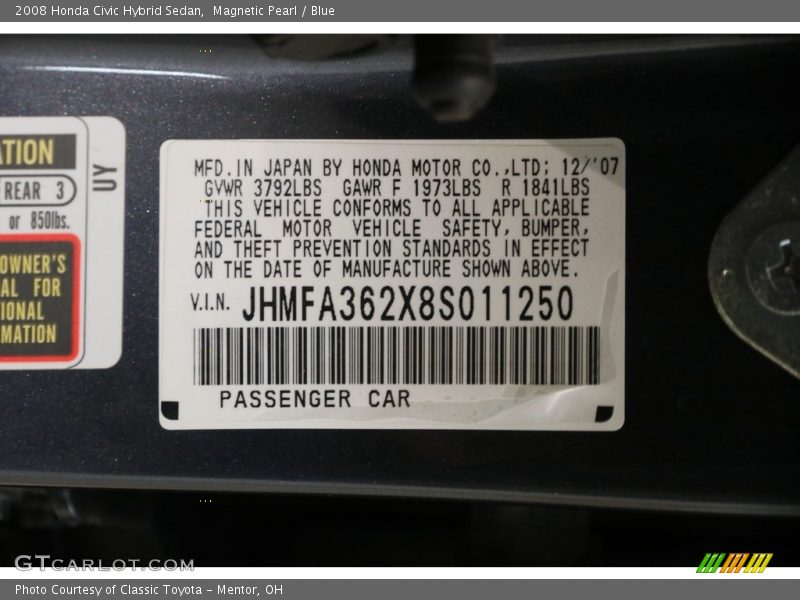 Magnetic Pearl / Blue 2008 Honda Civic Hybrid Sedan