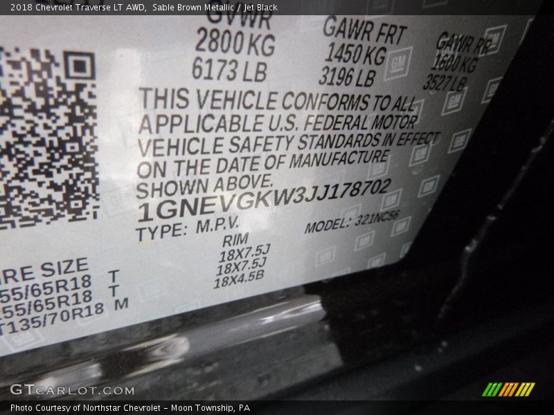 Sable Brown Metallic / Jet Black 2018 Chevrolet Traverse LT AWD