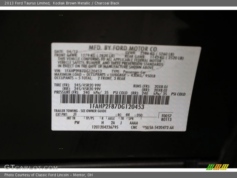 Kodiak Brown Metallic / Charcoal Black 2013 Ford Taurus Limited