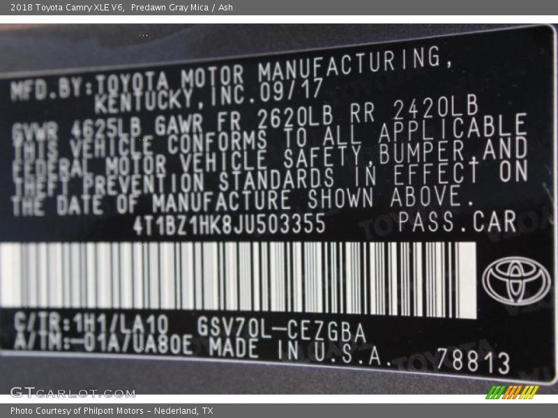 Predawn Gray Mica / Ash 2018 Toyota Camry XLE V6