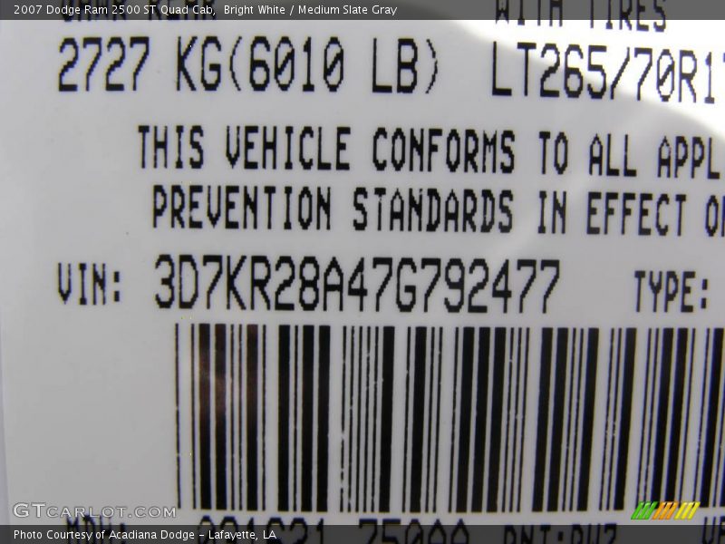 Bright White / Medium Slate Gray 2007 Dodge Ram 2500 ST Quad Cab