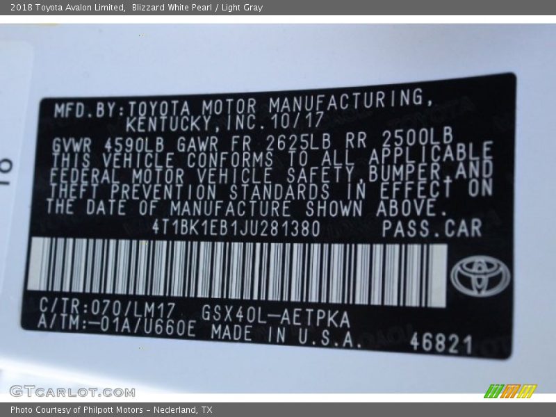 Blizzard White Pearl / Light Gray 2018 Toyota Avalon Limited