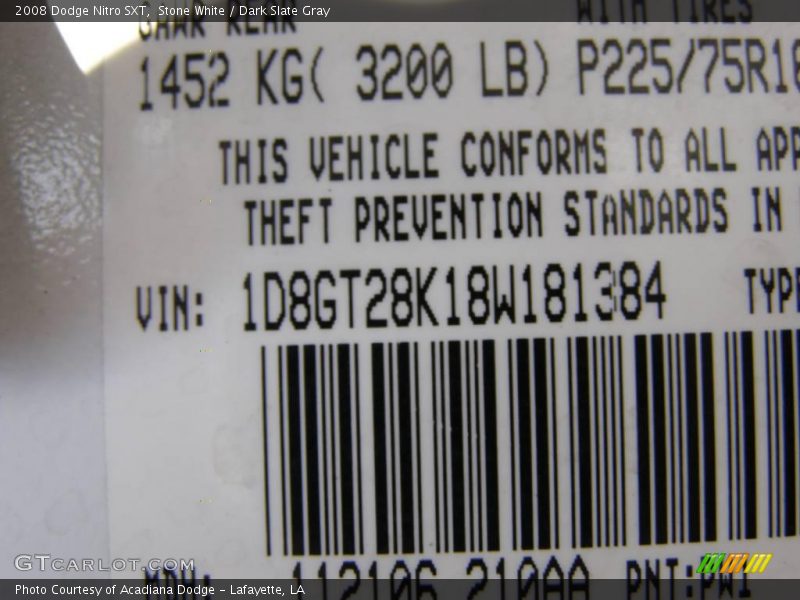 Stone White / Dark Slate Gray 2008 Dodge Nitro SXT