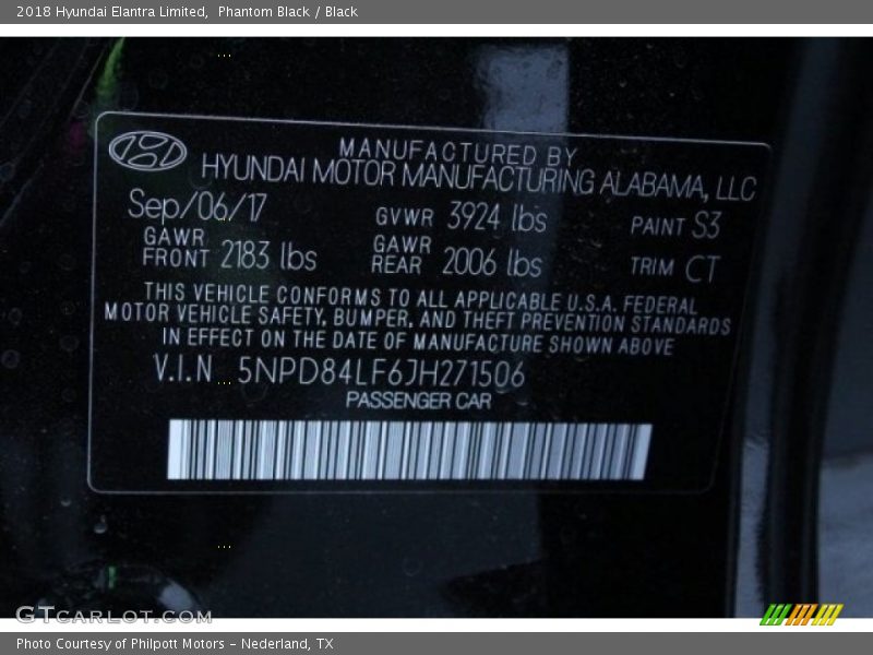 Phantom Black / Black 2018 Hyundai Elantra Limited