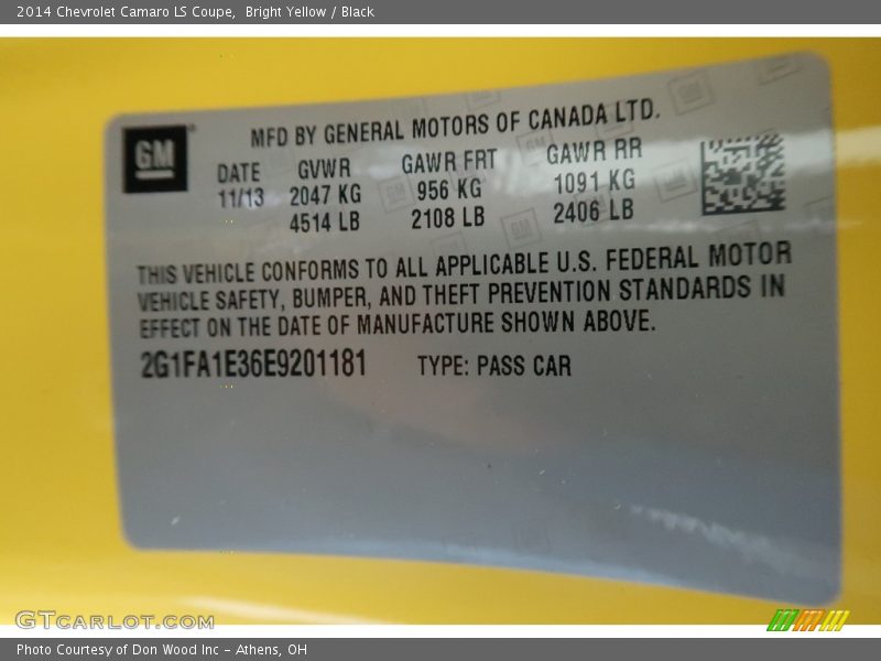 Bright Yellow / Black 2014 Chevrolet Camaro LS Coupe