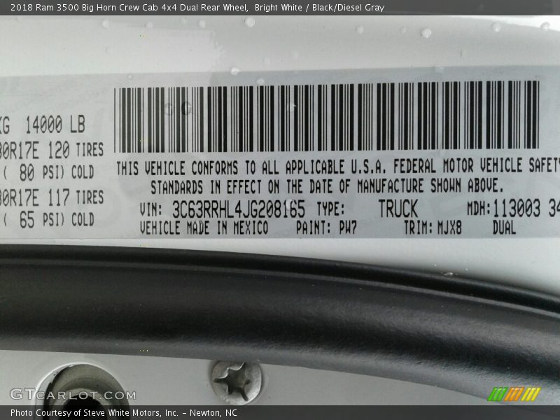 Bright White / Black/Diesel Gray 2018 Ram 3500 Big Horn Crew Cab 4x4 Dual Rear Wheel