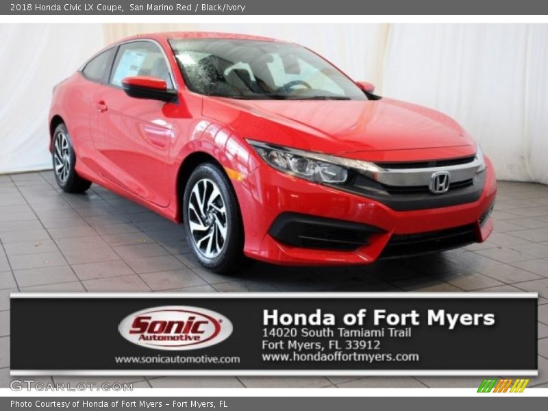 San Marino Red / Black/Ivory 2018 Honda Civic LX Coupe