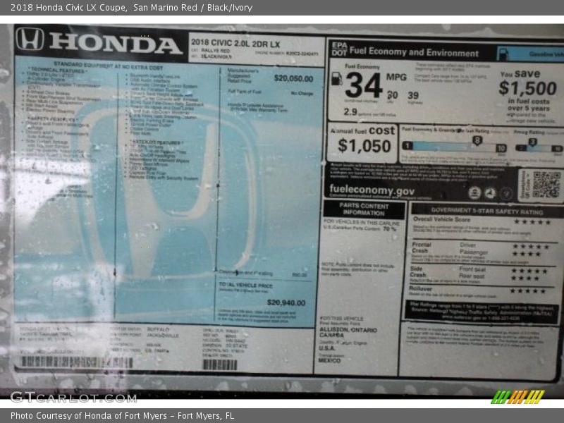  2018 Civic LX Coupe Window Sticker