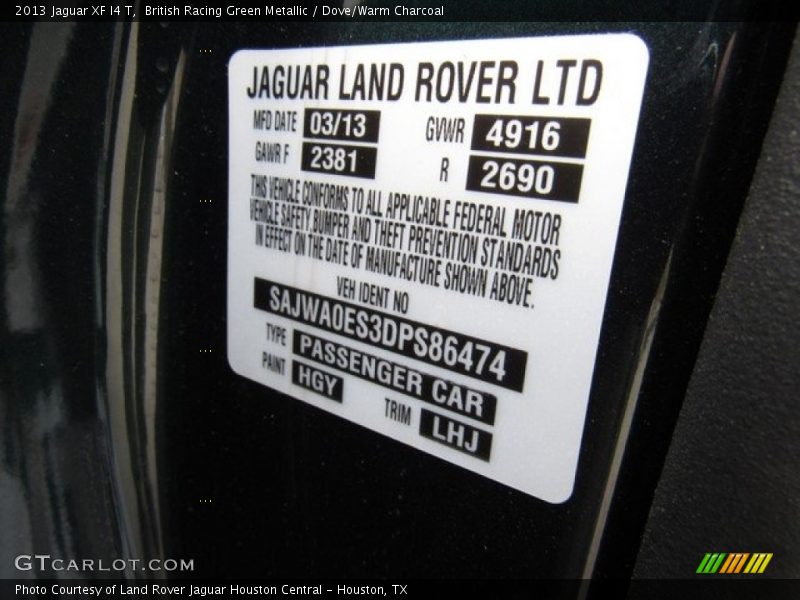 British Racing Green Metallic / Dove/Warm Charcoal 2013 Jaguar XF I4 T