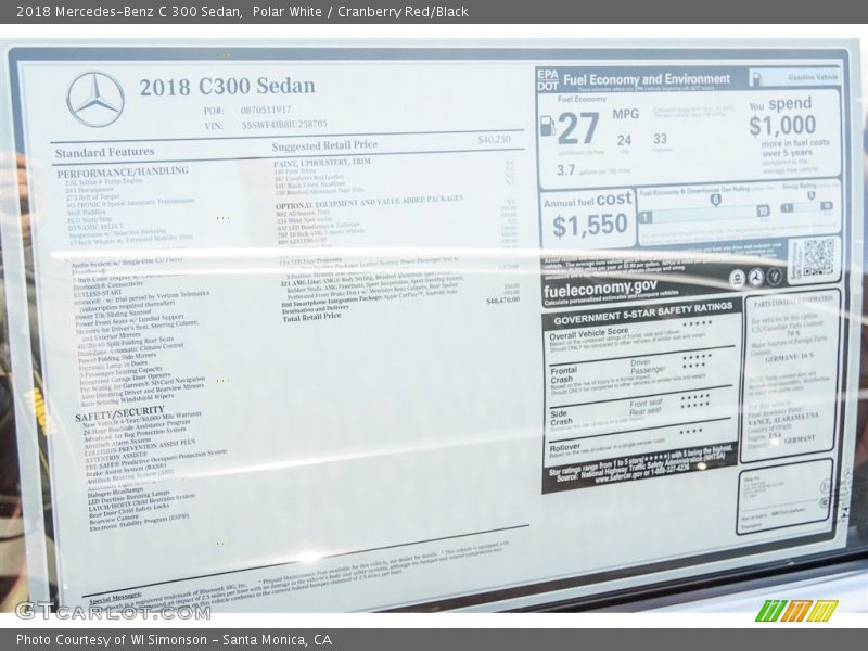 Polar White / Cranberry Red/Black 2018 Mercedes-Benz C 300 Sedan