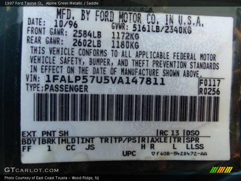 Alpine Green Metallic / Saddle 1997 Ford Taurus GL