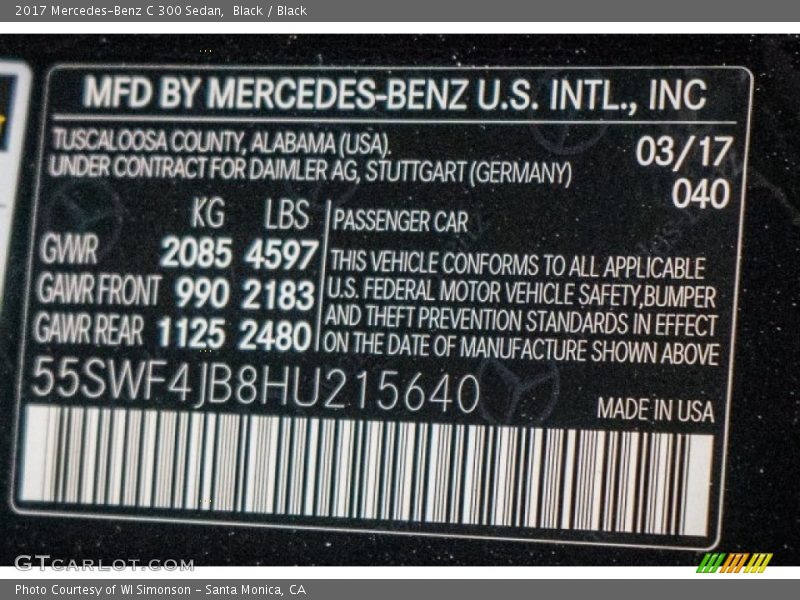 Black / Black 2017 Mercedes-Benz C 300 Sedan