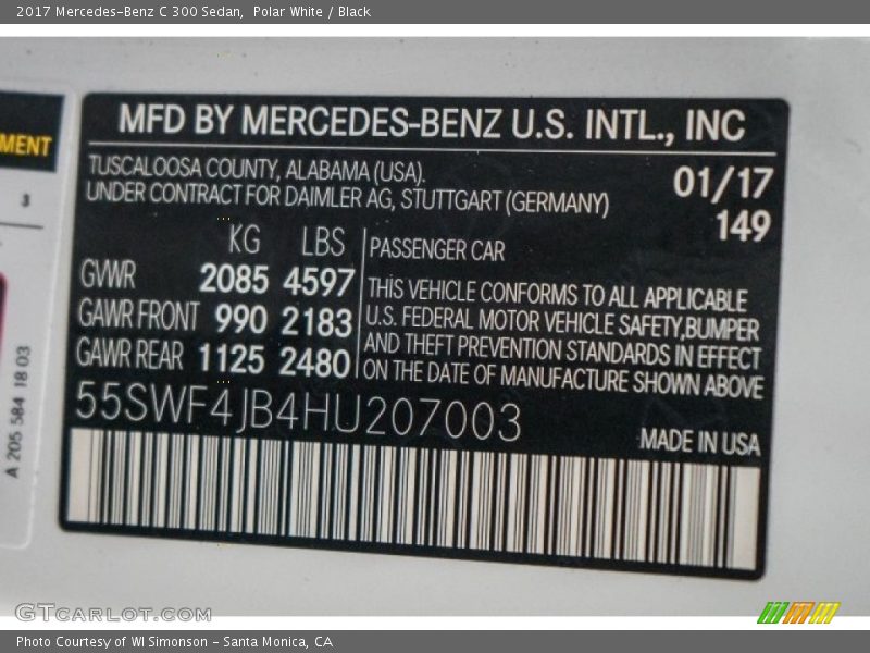 Polar White / Black 2017 Mercedes-Benz C 300 Sedan