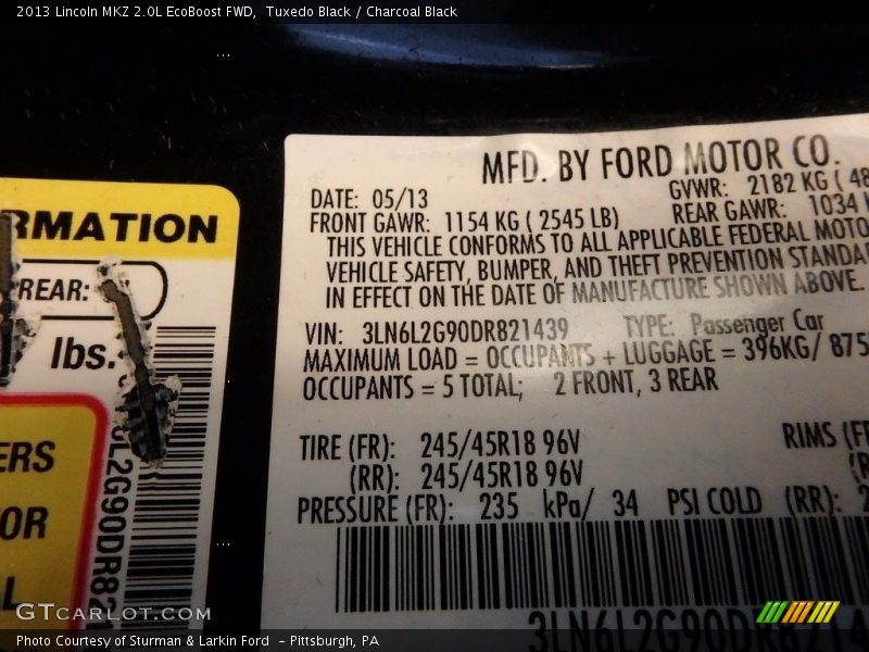 Tuxedo Black / Charcoal Black 2013 Lincoln MKZ 2.0L EcoBoost FWD
