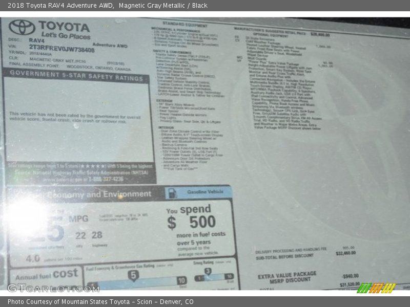 Magnetic Gray Metallic / Black 2018 Toyota RAV4 Adventure AWD