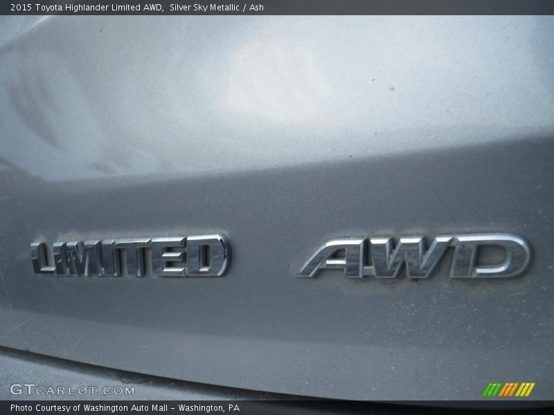 Silver Sky Metallic / Ash 2015 Toyota Highlander Limited AWD