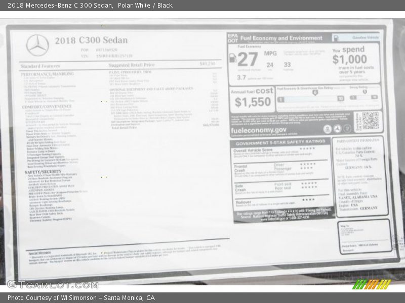 Polar White / Black 2018 Mercedes-Benz C 300 Sedan