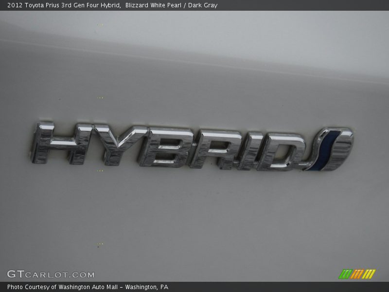 Blizzard White Pearl / Dark Gray 2012 Toyota Prius 3rd Gen Four Hybrid