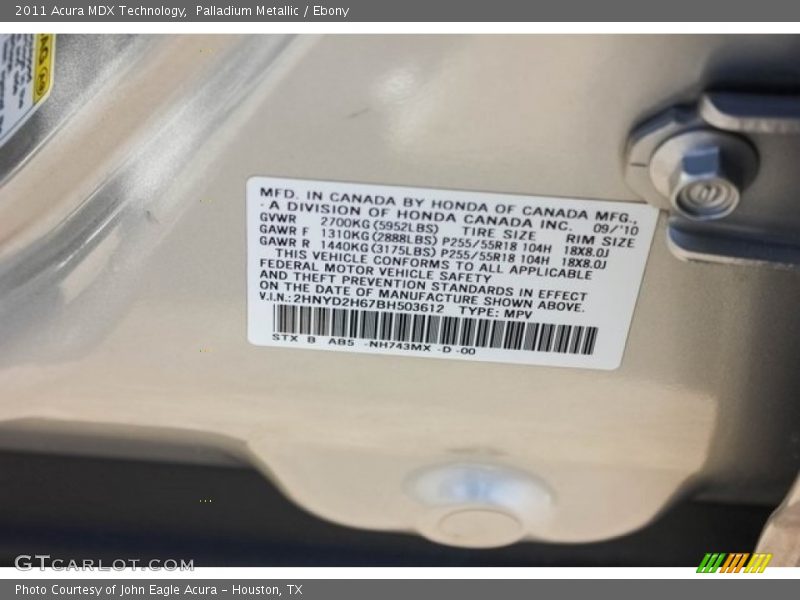 Palladium Metallic / Ebony 2011 Acura MDX Technology