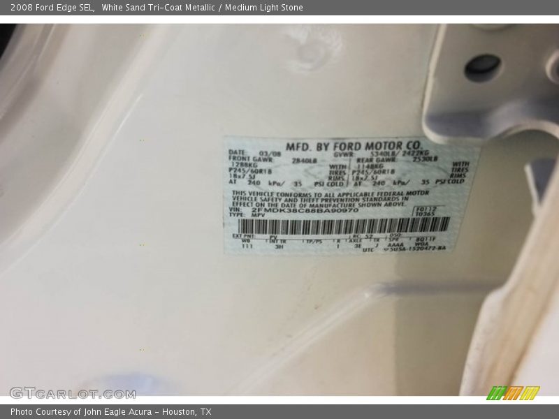 White Sand Tri-Coat Metallic / Medium Light Stone 2008 Ford Edge SEL