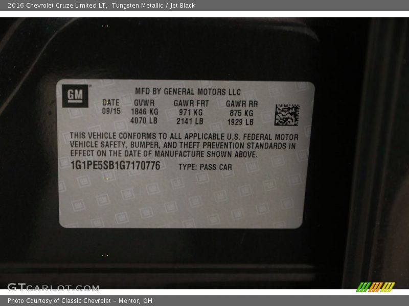 Tungsten Metallic / Jet Black 2016 Chevrolet Cruze Limited LT