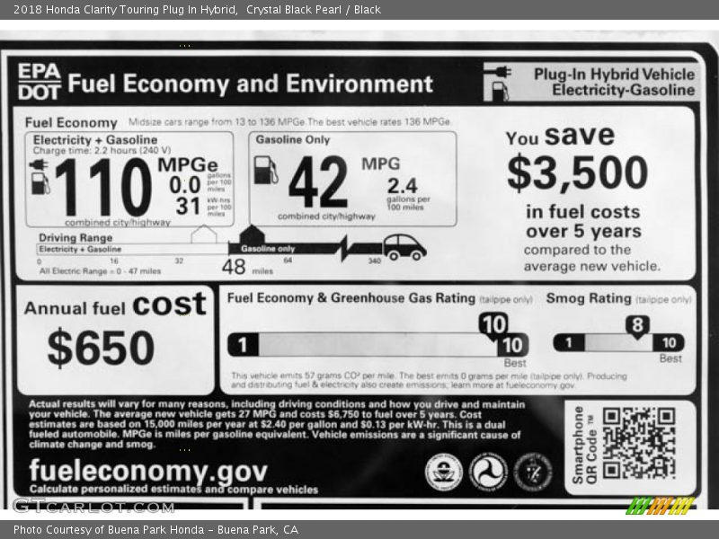 Crystal Black Pearl / Black 2018 Honda Clarity Touring Plug In Hybrid