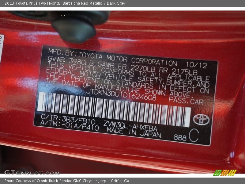 Barcelona Red Metallic / Dark Gray 2013 Toyota Prius Two Hybrid
