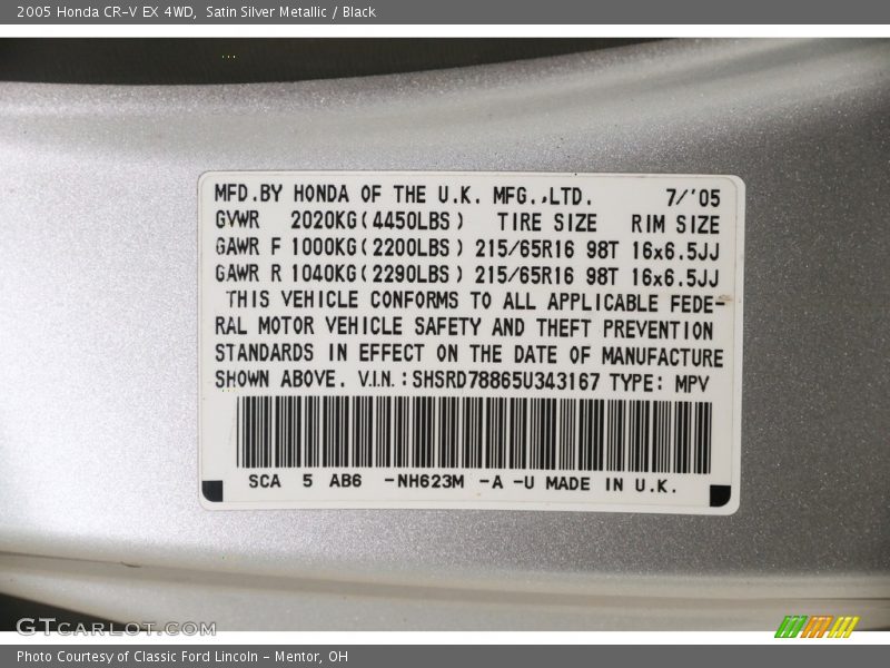 Satin Silver Metallic / Black 2005 Honda CR-V EX 4WD