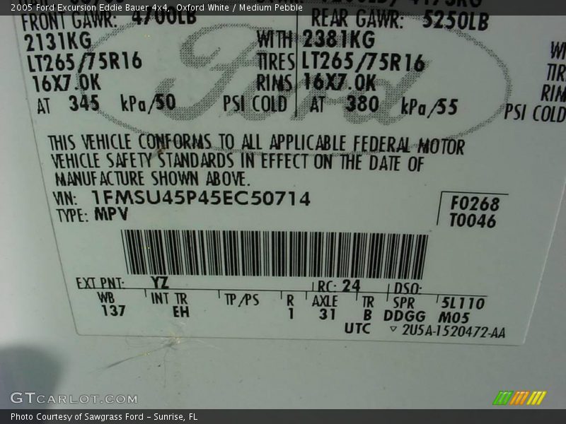 Oxford White / Medium Pebble 2005 Ford Excursion Eddie Bauer 4x4